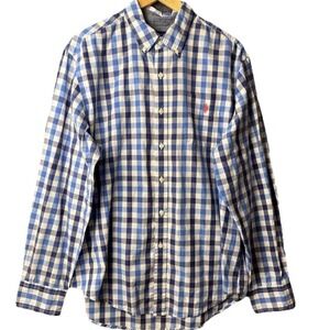 U.S. Polo Assn. Button Down Shirt Men XL Blue Gingham Cotton Blend Long Sleeve
